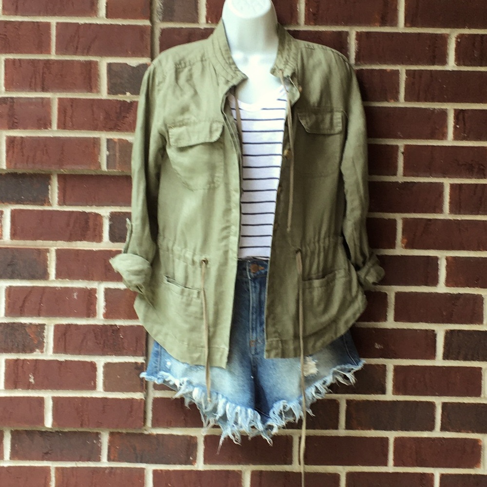 Cynthia Rowley green jacket with waist drawstring